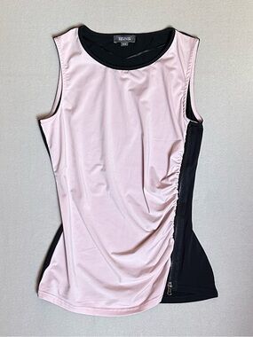 💛 Kenneth Cole Reaction Light Pink and Black Sleeveless Ruched Top